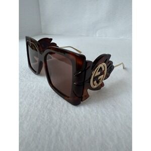 $1085 GUCCI Gold Brown Leaf Oversize Tortoiseshell Havana Sunglasses GG0535S 003